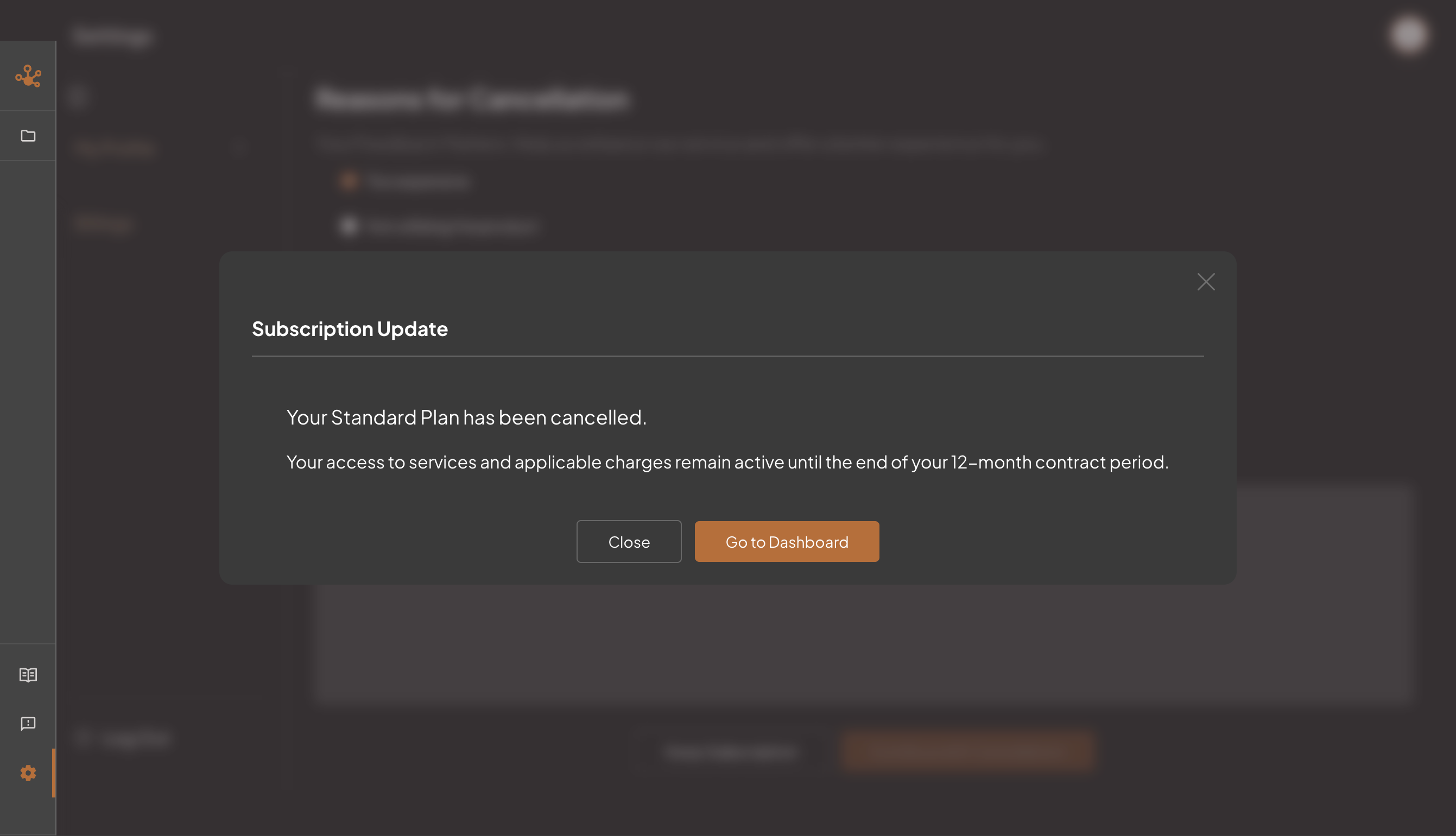 screenshot of cancellation confirmation message