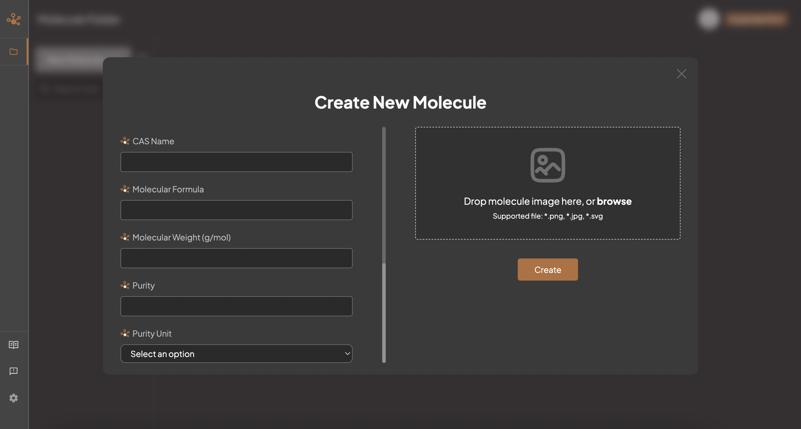 screenshot of create new molecule page