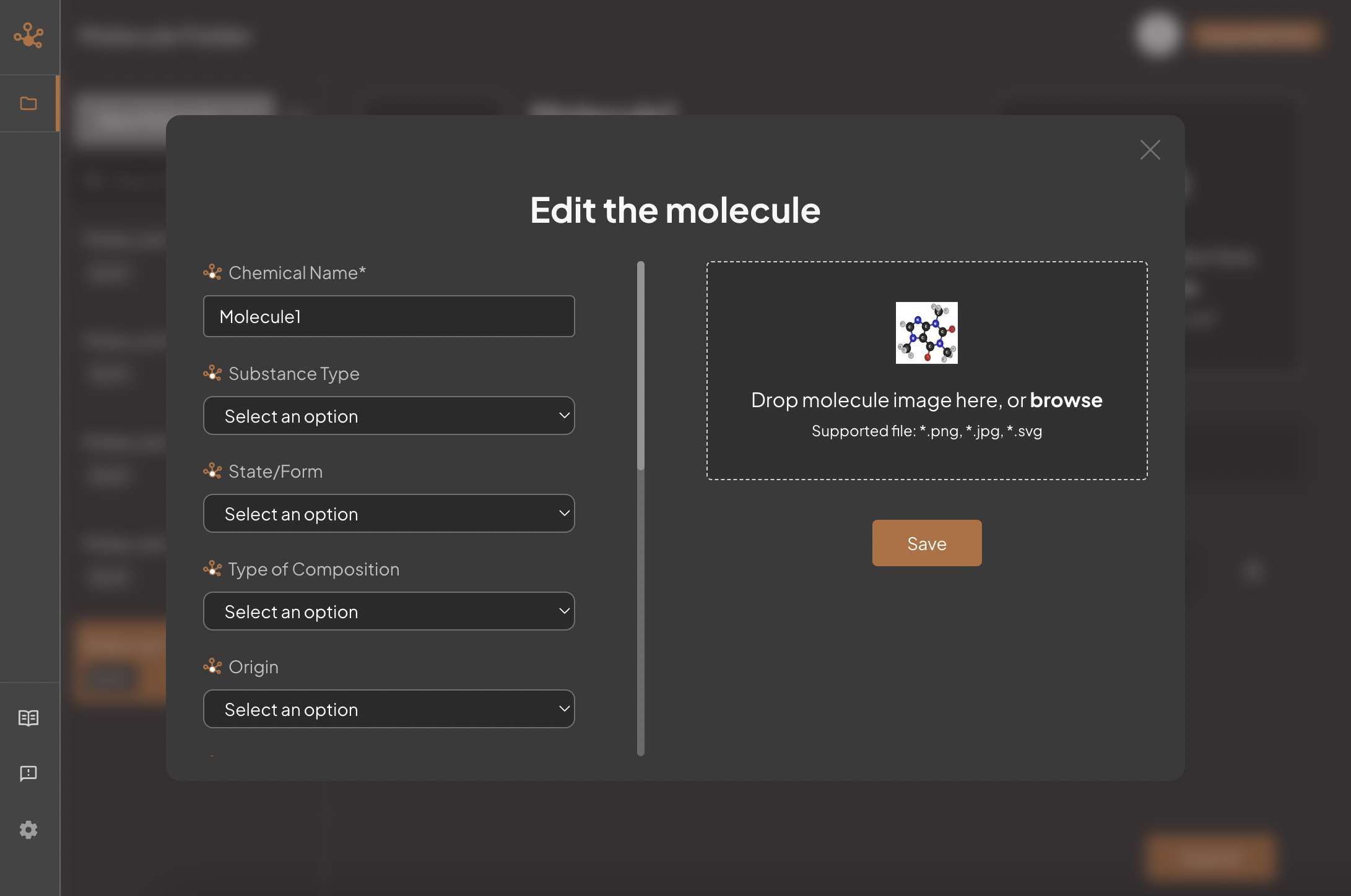 screenshot of editing molecule