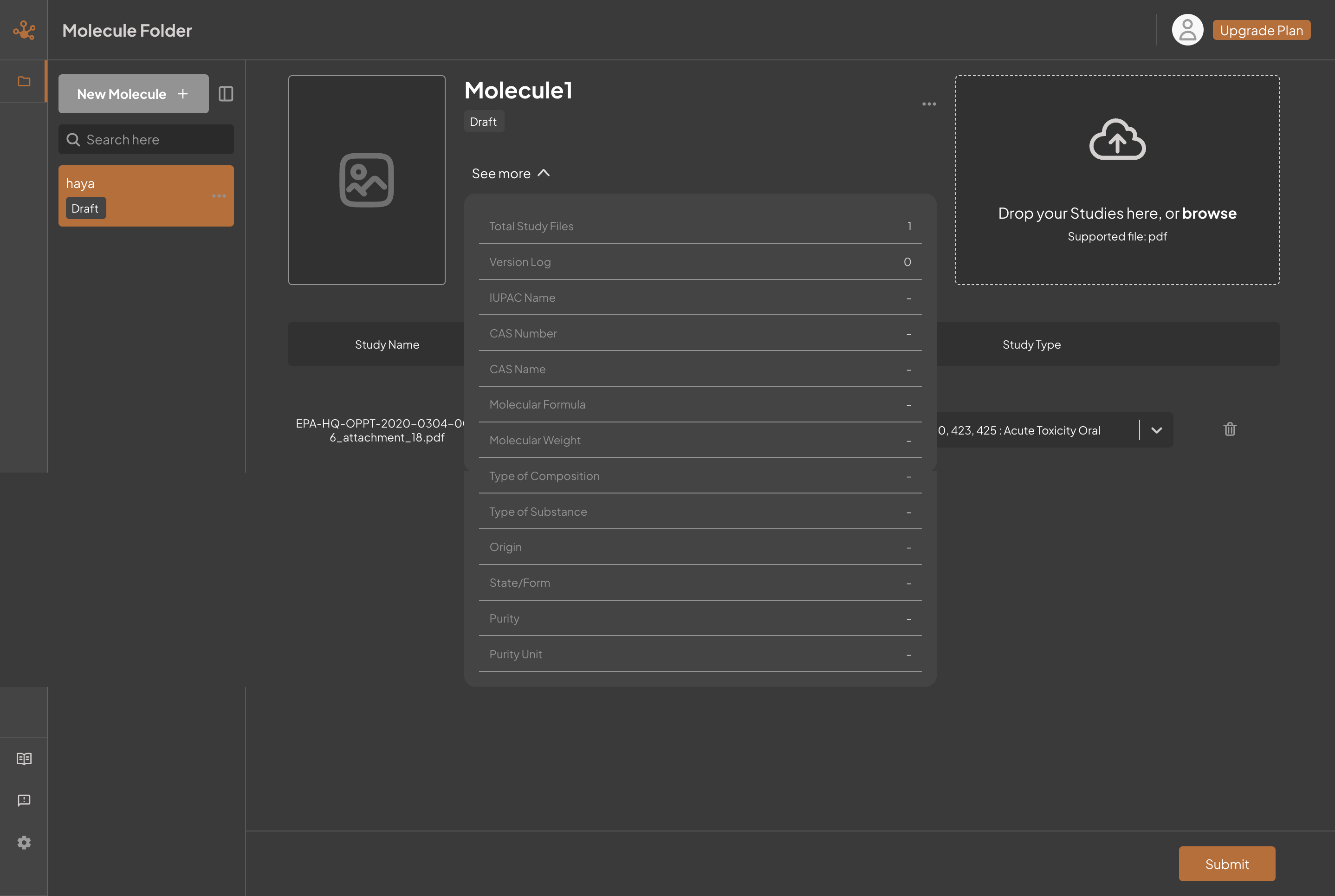 molecule info screen